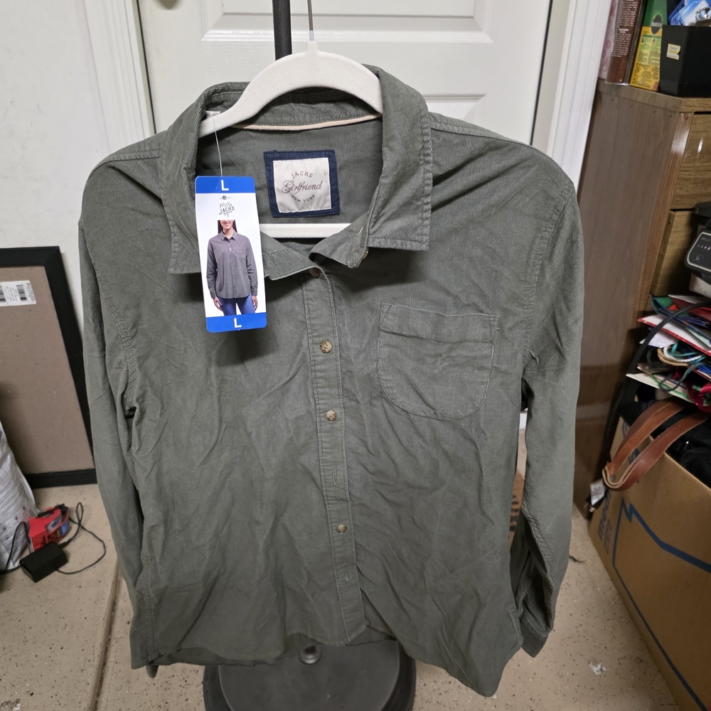 Jachs Girlfriend Olive Green Button-Up Shirt